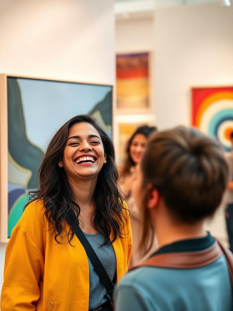 Visite d'une galerie d'art entre amis